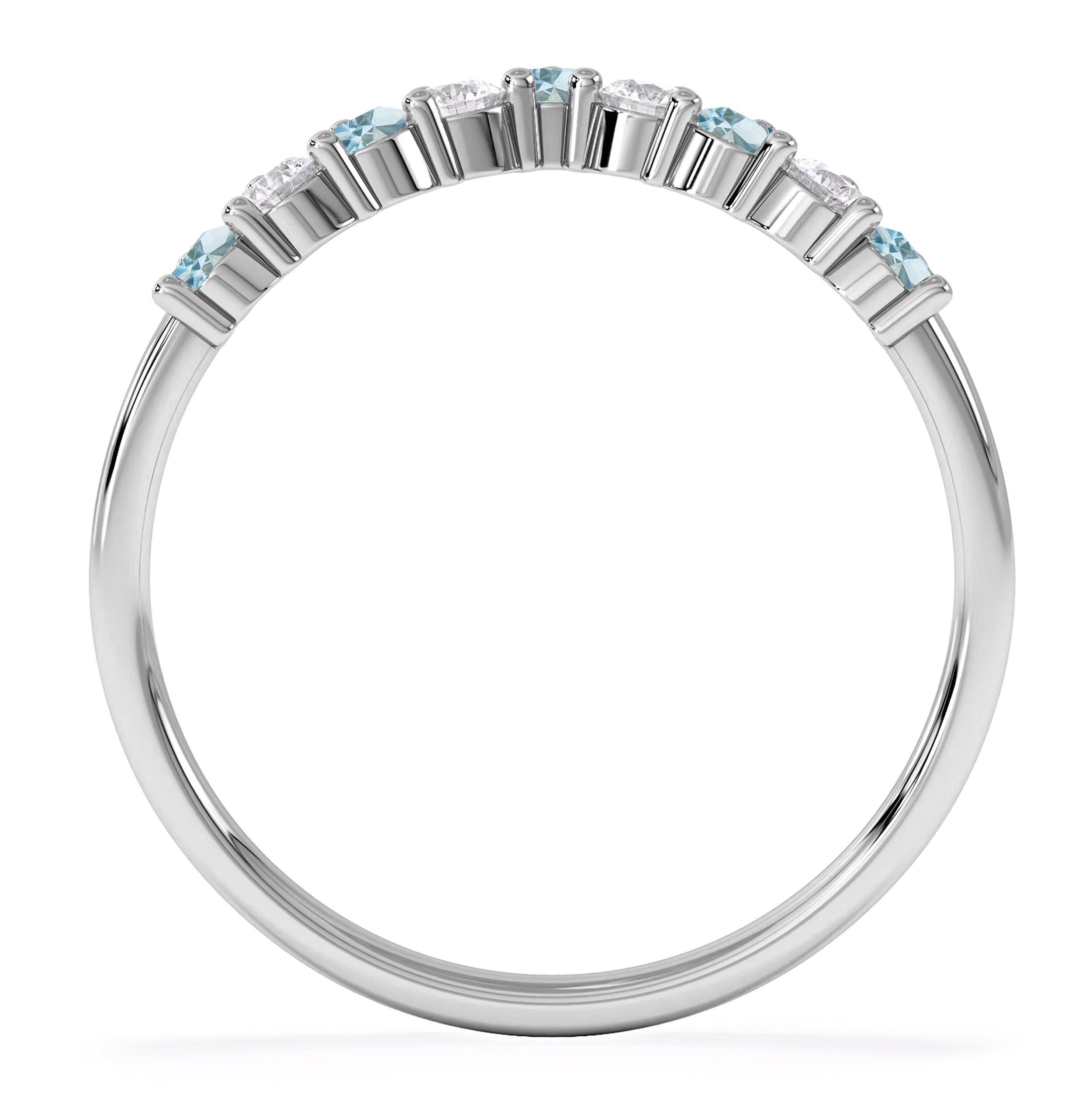 Blue Topaz and Lab Diamond Wishbone Ring in 9K White Gold